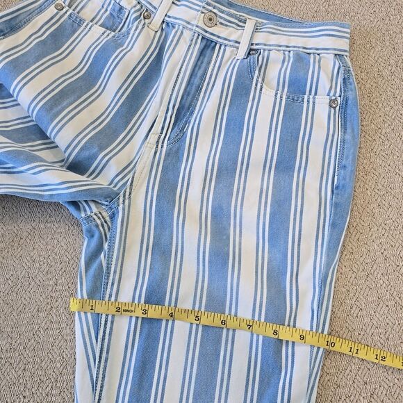 American Eagle Blue and White Striped Mom Jeans - Size 0 Long - Picture 9 of 11